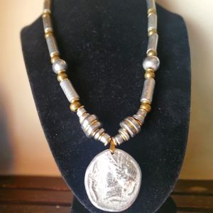 Navajo inspired necklace w raised cameo look pendant medallion Unique